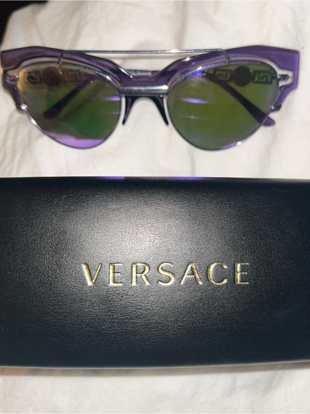 Vintage Versace Sunglasses Mod 2154 Purple Medusa Greek Key Metal Plastic Luxury